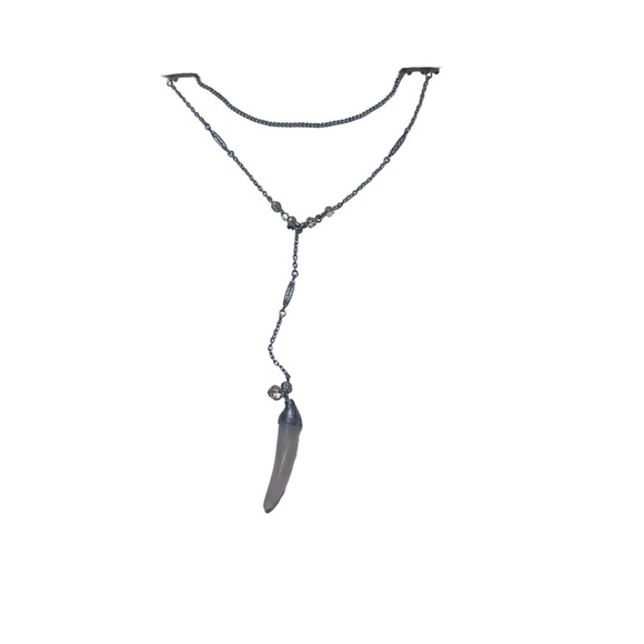 Zara Long 2 Piece Horn Necklace Silver New with Tags - Picture 1 of 5